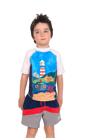 Vestido de baño dos piezas manga larga para niña con estampado de Maravillas Submarinas / Ref 601