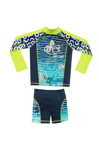 Vestido de baño playero dos piezas manga corta, para niño, con estampado rayas / Ref 708